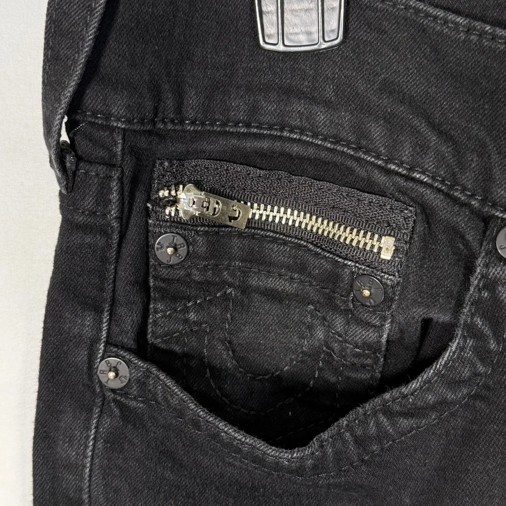 True Religion Mens Slim Moto Zippers Black Biker Jeans MAXH208EL Size‎ 38x33